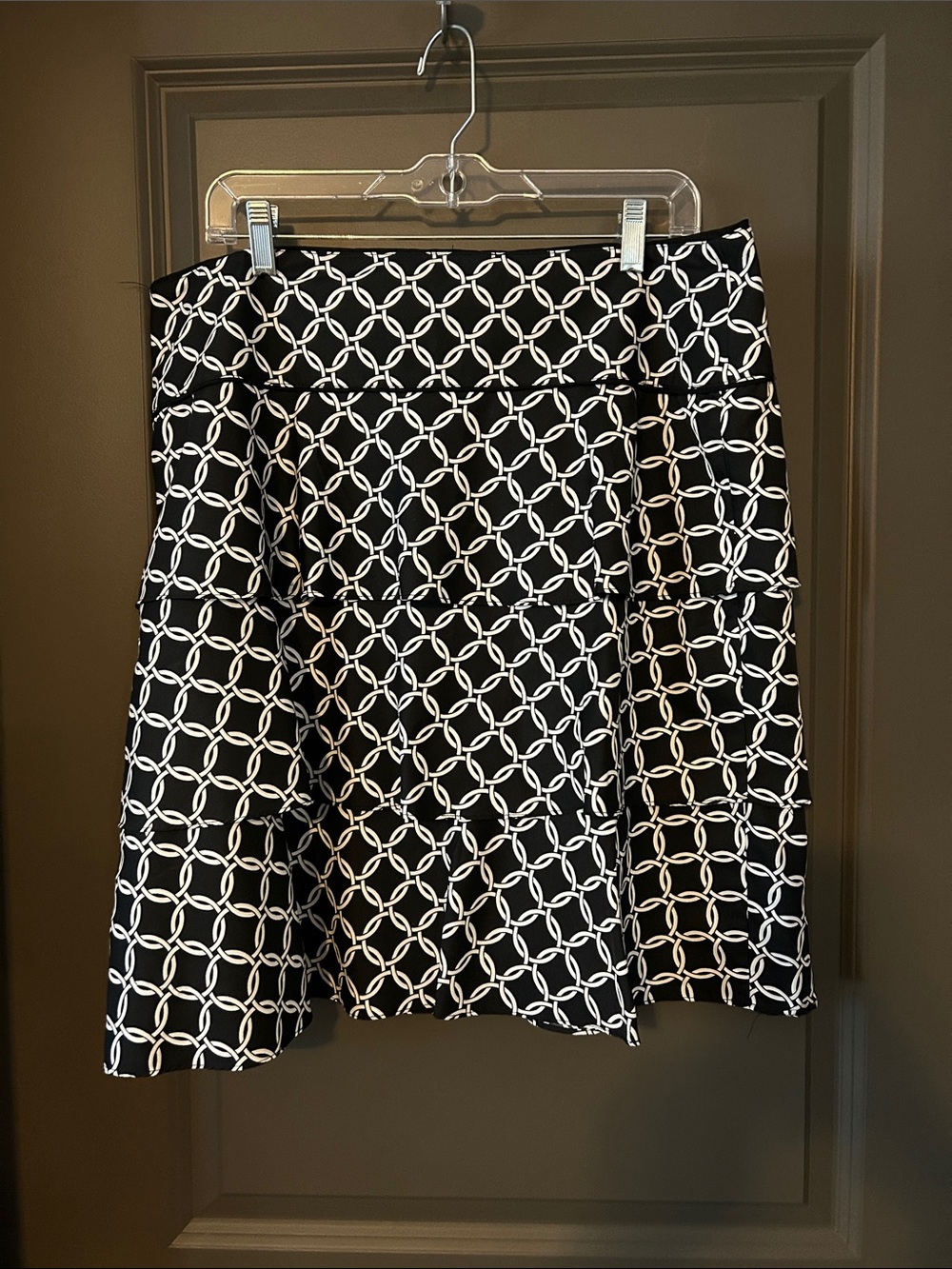 Black & White Geometric A-Line Skirt with 3 tiers.